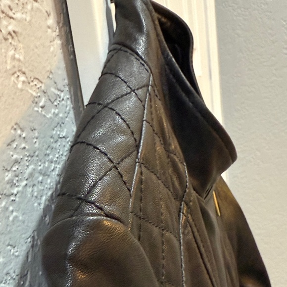 Kenneth Cole Black Leather Jacket with BOLD Gold Accents - Picture 7 of 17